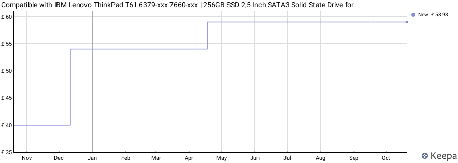 Compatible with IBM Lenovo ThinkPad T61 6379-xxx 7660-xxx | 256GB SSD 2,5 Inch SATA3 Solid State Drive for price history (last 12 months)