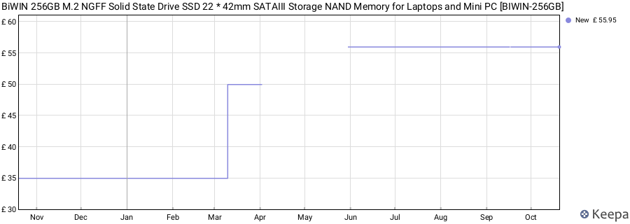 BiWIN 256GB M.2 NGFF Solid State Drive SSD 22 * 42mm SATAIII Storage NAND Memory for Laptops and Mini PC [BIWIN-256GB] price history (last 12 months)