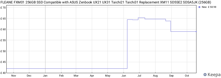 FLEANE FXM01 256GB SSD Compatible with ASUS Zenbook UX21 UX31 Taichi21 Taichi31 Replacement XM11 SD5SE2 SDSA5JK (256GB) price history (last 12 months)